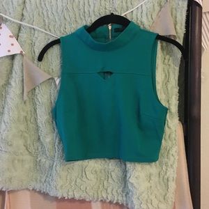 Emerald Green Crop Top w/ Gold Zipper